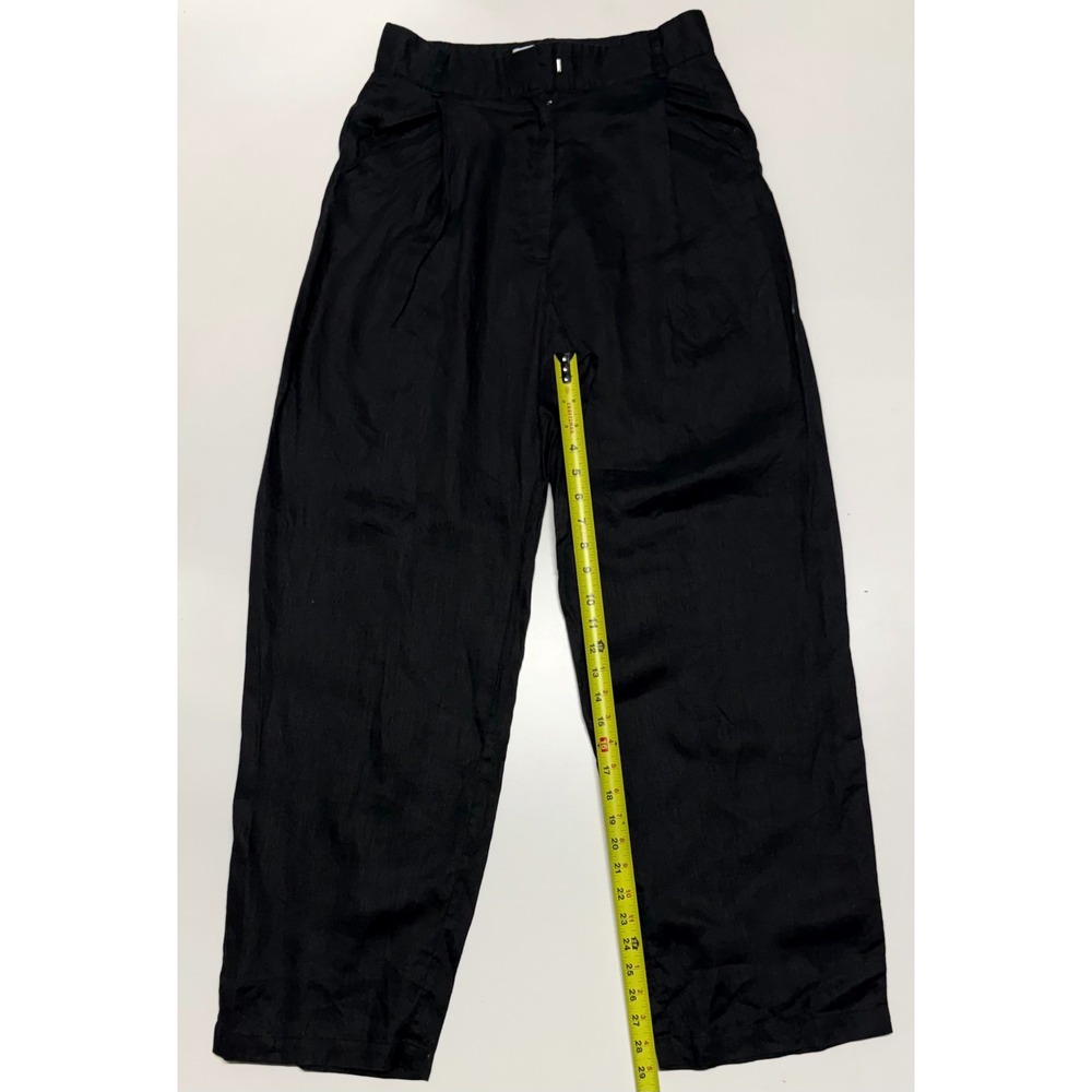 AEXAE Womens Black 100% Linen High Waisted Wide Leg Pleated Trousers Size S